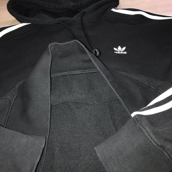 Adidas Black Striped Cropped Terry Hoodie - Picture 3 of 5